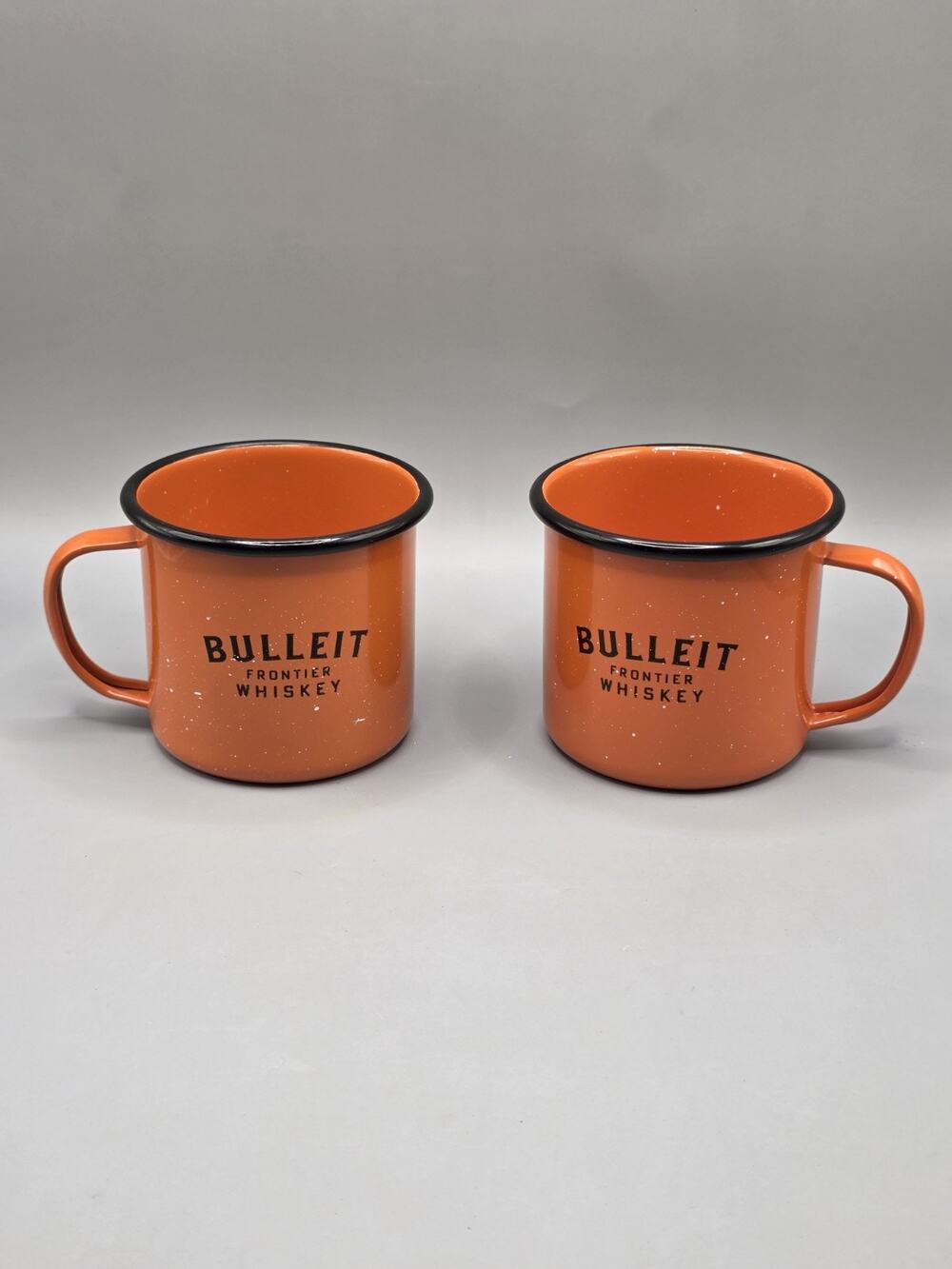 Bulleit Frontier Whiskey Orange Metal Camp Mug Set of 2 Enamel Style